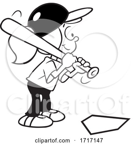 Cartoon Black and White Girl Batting and Playing Baseball by Johnny Sajem