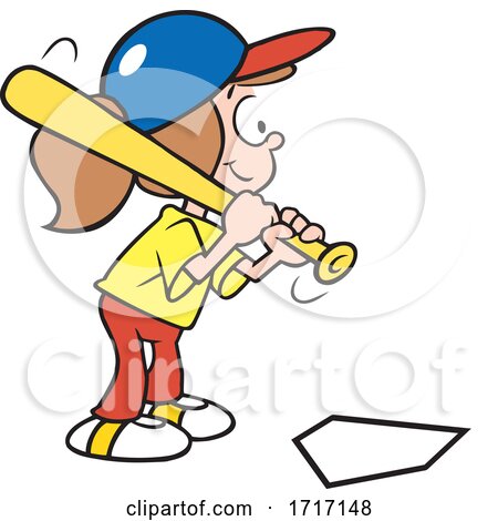 Cartoon Girl Batting and Playing Baseball by Johnny Sajem