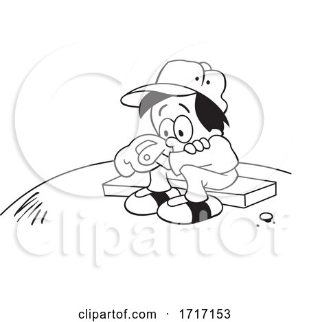 Cartoon Black and White Boy Pouting After Losing in a Baseball Game by Johnny Sajem