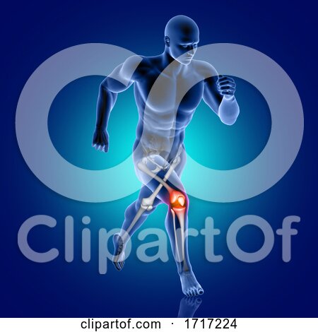 3D Male Medical Figure Running with Knee Bone Highlighted by KJ Pargeter