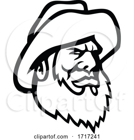 Old Fisherman or Fisher Wearing Bucket Hat Mascot Black and White by patrimonio