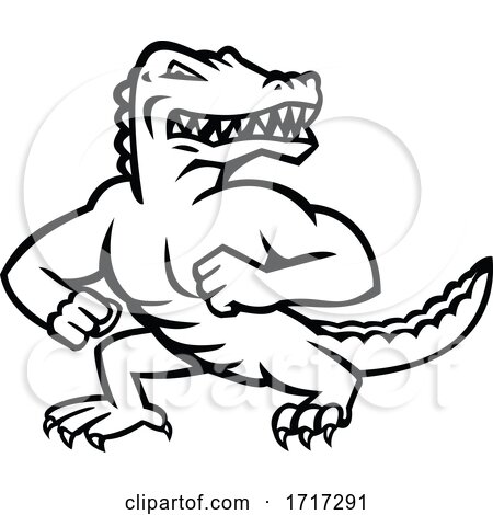 Gator or Alligator Standing in Fighting Stance Mascot Black and White by patrimonio