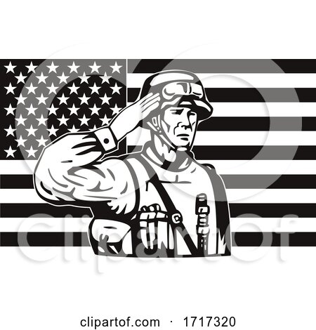 American Soldier Saluting Star Spangled Banner USA Flag by patrimonio