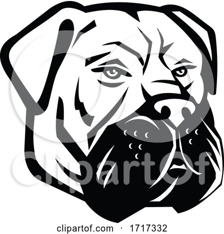 Bullmastiff Dog Head Mascot Black and White by patrimonio