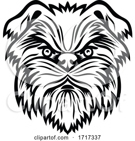 Affenpinscher Monkey Terrier Dog Head Mascot Black and White by patrimonio