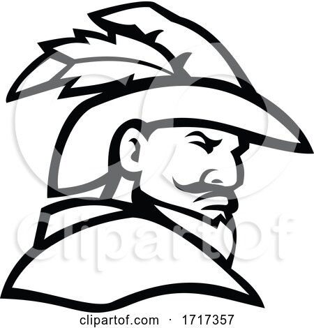 Robin Hood Head Side View Sport Mascot Black and White by patrimonio
