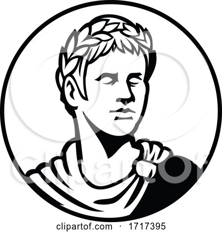 Ancient Roman Emperor Looking Side Circle Mascot Black and White by patrimonio