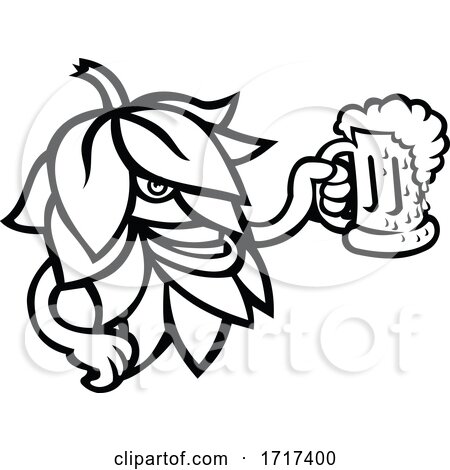 Hop Plant Drinking a Mug of Ale Mascot Black and White by patrimonio