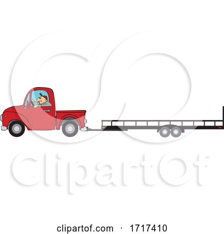 Cartoon Man Driving a Red Truck and Towing a Trailer by djart
