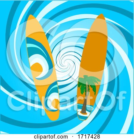 Decorated Clip Art Surfboard on Swirl Blue Background by elaineitalia