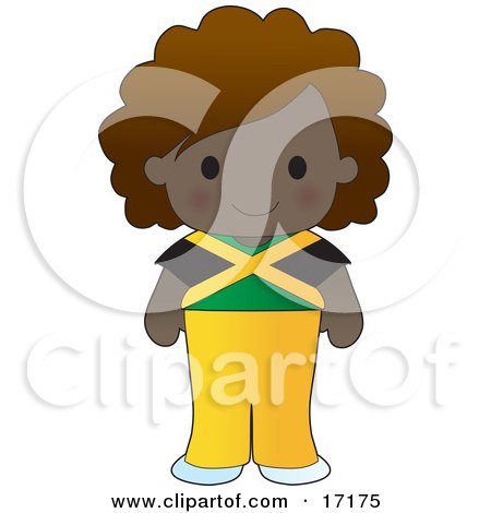Cute Jamaican Girl Wearing A Flag Of Jamaica Shirt Clipart Illustration by Maria Bell