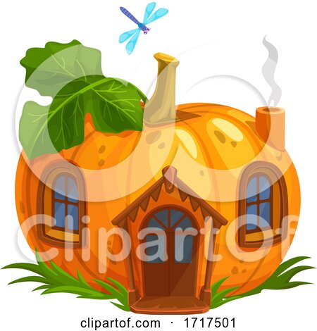 Dragonfly over a Pumpkin Fairy House by Vector Tradition SM