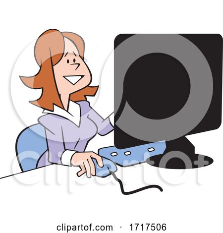 Cartoon Happy Business Woman Working at a Computer Desk by Johnny Sajem