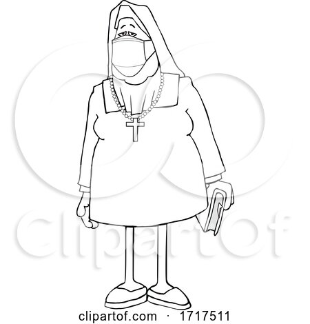 Cartoon Black and White Nun Nun Wearing a Face Mask by djart
