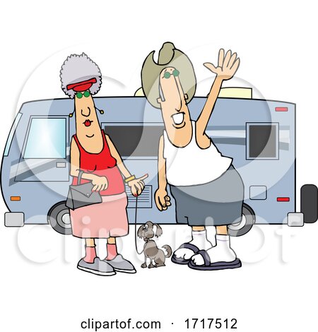 Cartoon Happy Couple and Dog by Their Camper Trailer by djart