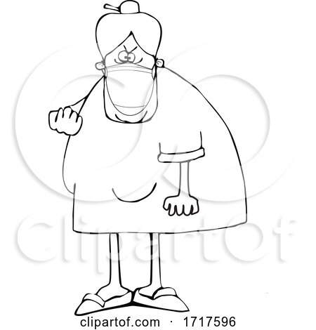 Cartoon Black and White Angry Granny Wearing a Mask and Flipping the Bird by djart