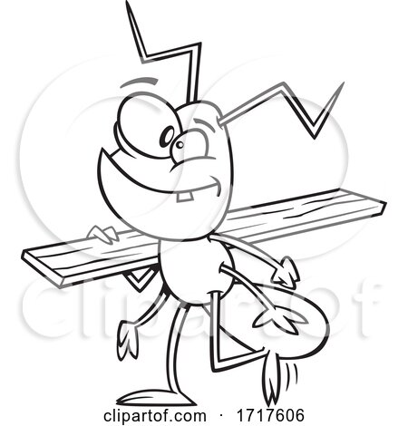 Cartoon Outline Worker Ant Carrying Lumber by toonaday