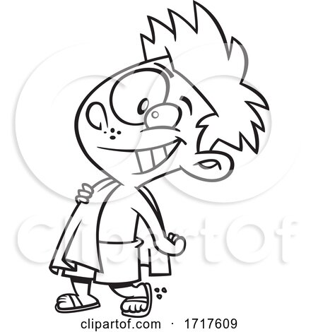 Cartoon Outline Happy Boy Carrying a Beach Towel by toonaday