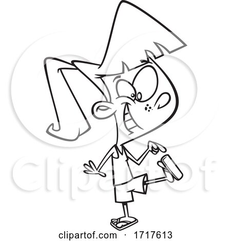 Cartoon Outline Girl Wearing Flip Flops by toonaday