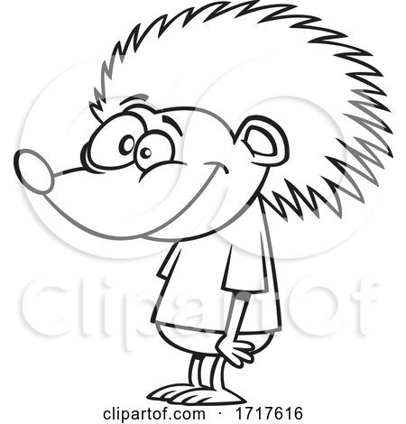 Cartoon Outline Happy Hedgehog in a Tee Shirt by toonaday