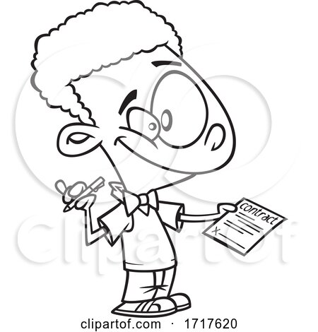 Cartoon Outline Boy Holding out a Contract by toonaday