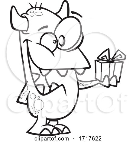 Cartoon Outline Monster Giving a Gift by toonaday
