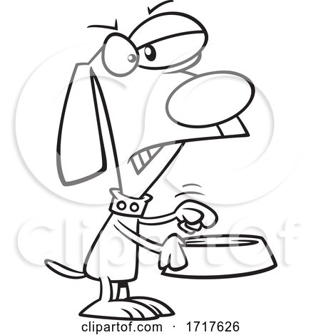 Cartoon Outline Angry Dog Holding an Empty Bowl by toonaday