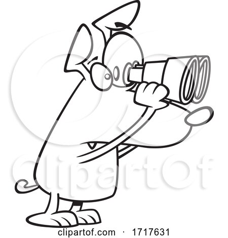 Cartoon Outline Watch Dog Looking Through Binoculars by toonaday