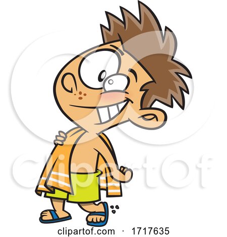 Cartoon Happy Boy Carrying a Beach Towel by toonaday