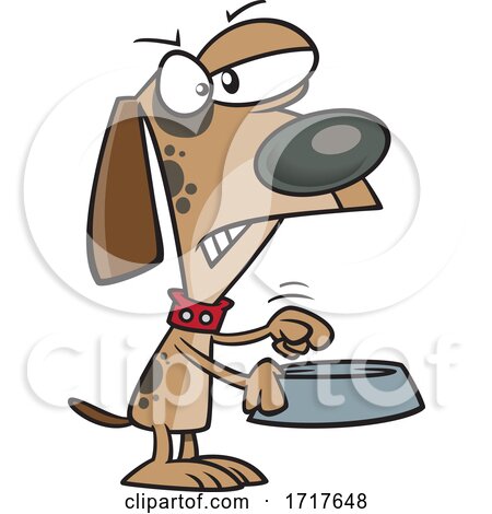 Cartoon Angry Dog Holding an Empty Bowl by toonaday