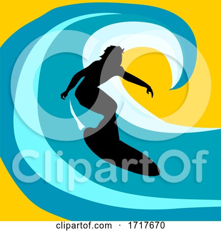 Surfer Silhouette over Abstract Wave Background by elaineitalia