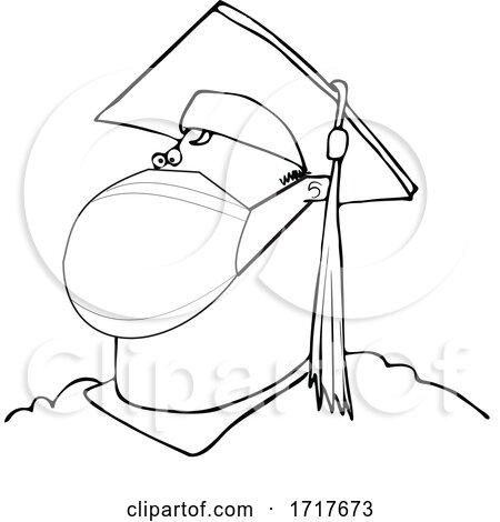 Cartoon Black and White Rona Graduate Wearing a Mask by djart