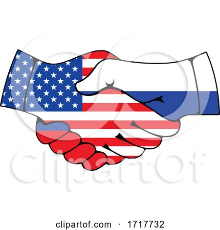 Russian and American Flag Hands Shaking by Vector Tradition SM