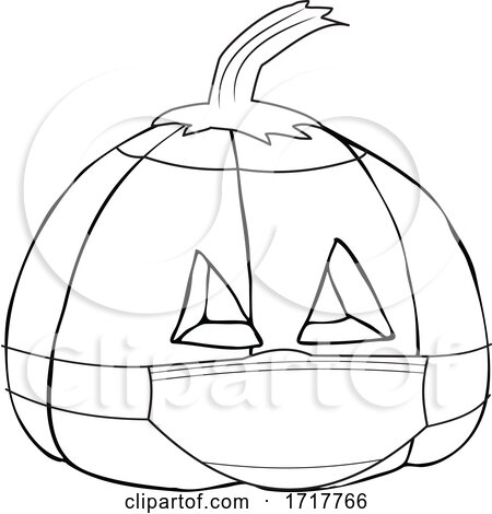 Covid Halloween Jackolantern Pumpkin Wearing a Mask Black and White by djart