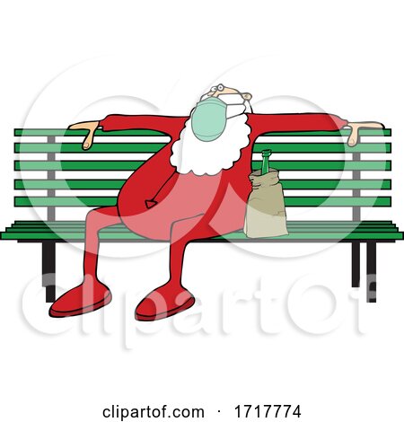 Drunk Santa Sitting on a Bench in His PJs and a Mask by djart