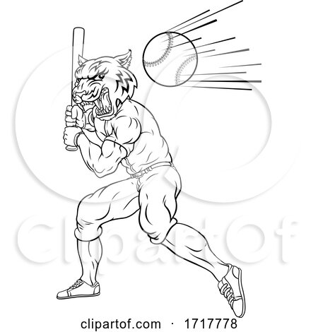 Tiger Baseball Player Mascot Swinging Bat at Ball by AtStockIllustration