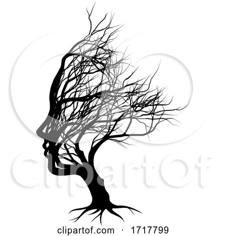 Optical Illusion Bare Tree Face Woman Silhouette by AtStockIllustration