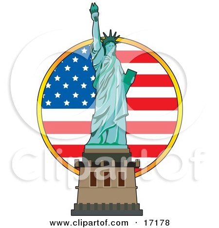 The Statue Of Liberty In Front Of An American Flag On Independence Day Clipart Illustration by Maria Bell