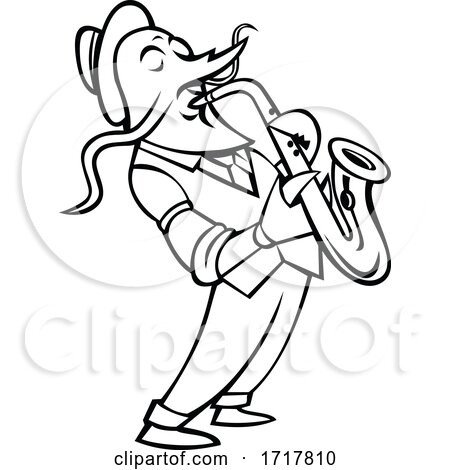 Crawfish Saxophone Player Mascot Black and White by patrimonio