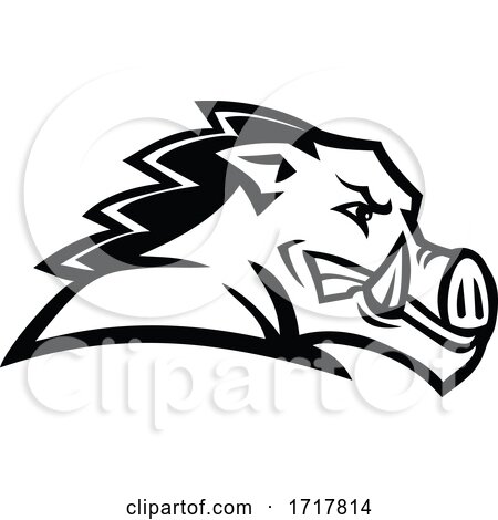 Red Wild Boar or Razorback Head Side View Mascot Black and White by patrimonio