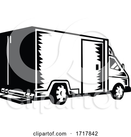 Delivery Van Viewed from Rear Retro Woodcut Black and White by patrimonio