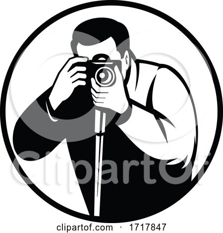 Photographer Shooting with Digital SLR Camera Retro Black and White by patrimonio