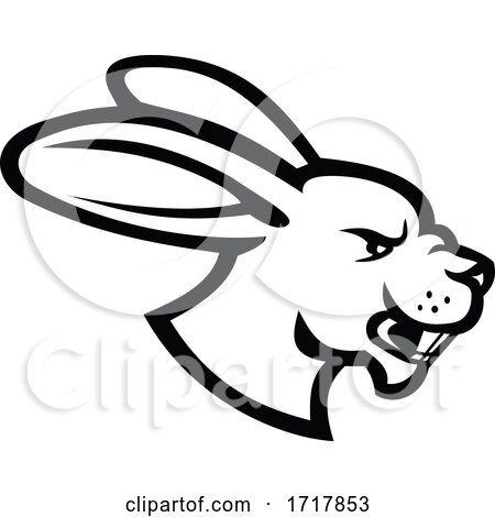 Angry Jackrabbit Hare Rabbit Head Side View Mascot Black and White by patrimonio