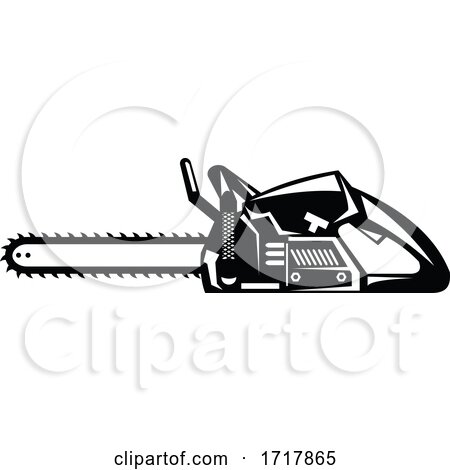 Chainsaw Viewed from Side Retro Black and White by patrimonio