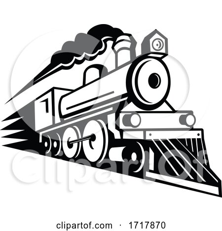 Steam Locomotive Speeding Forward Retro Mascot Black and White by patrimonio