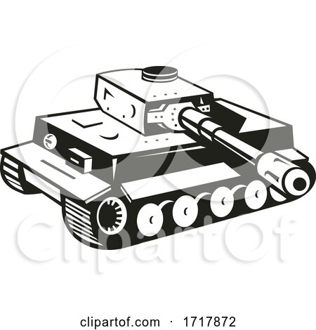World War Two German Panzer Tank Retro Black and White by patrimonio