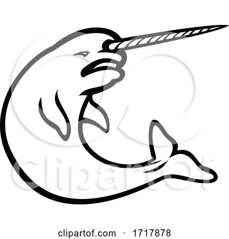 Angry Narwhal Jumping Mascot Black and White by patrimonio