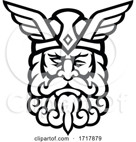 Head of Odin Norse God Front View Mascot Black and White by patrimonio