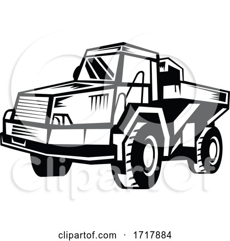 Mining Dump Truck Retro Woodcut Black and White by patrimonio