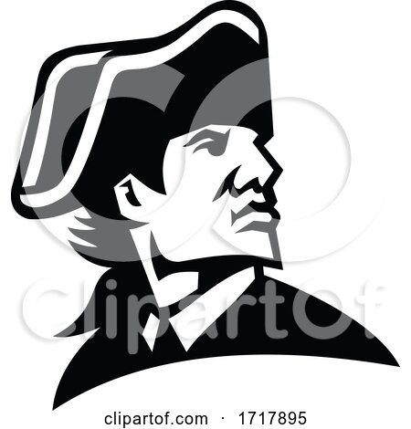 American Revolution General Looking to Side Mascot Black and White by patrimonio